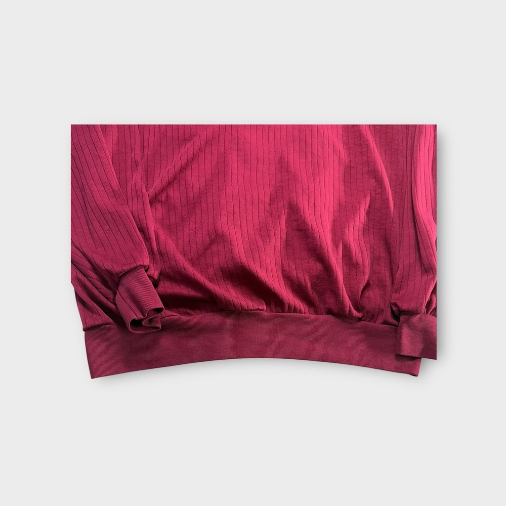 Ribbed Paisley Mock Neck Sweater Top Burgundy Vintage Pullover Sz XL - Picture 8 of 13
